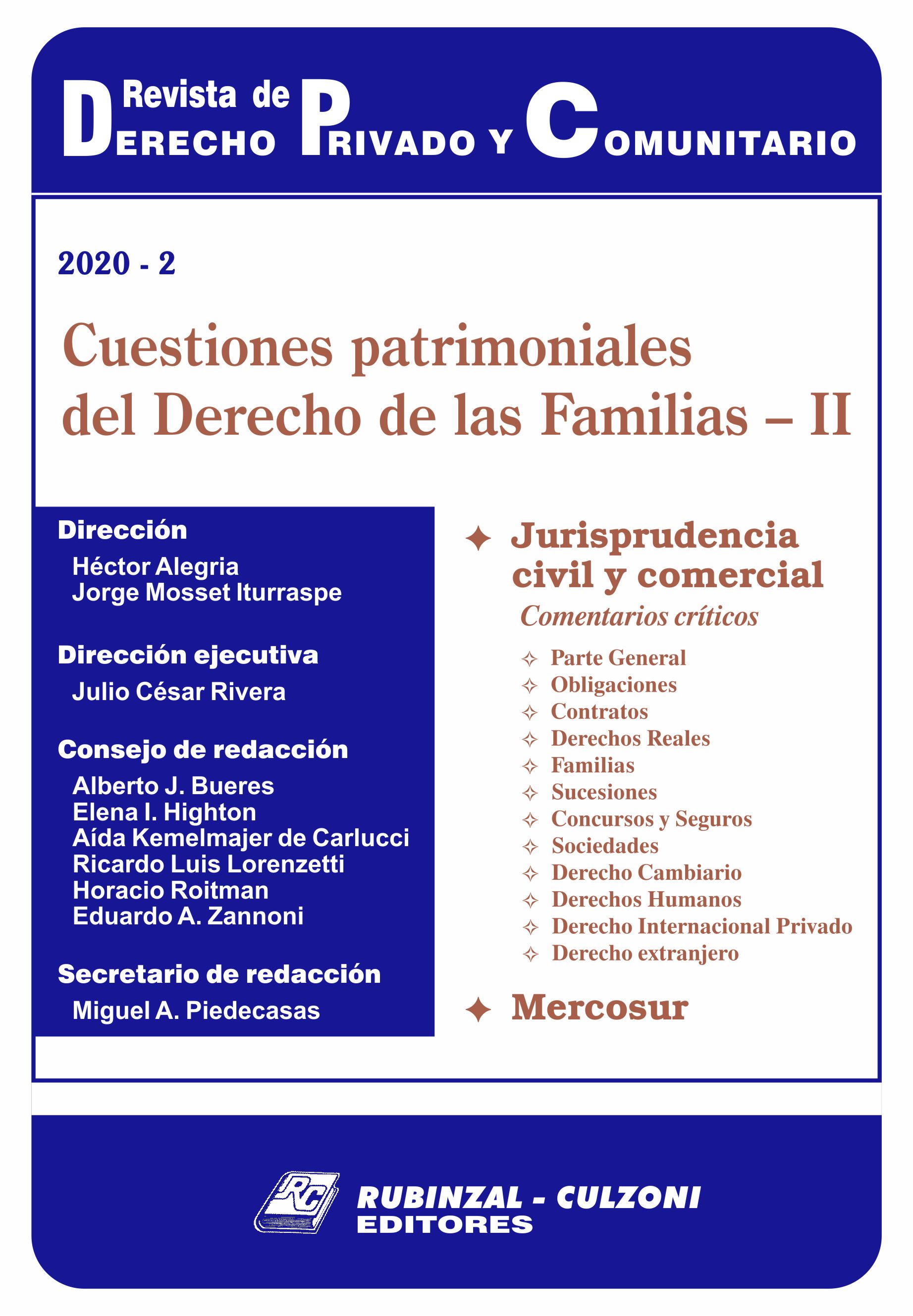 Revista de Derecho Privado y Comunitario - Cuestiones patrimoniales del Derecho de las Familias - II